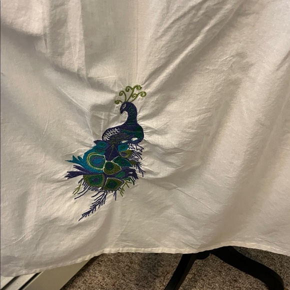 NEW April Cornell White Tunic Dress with Peacocks Size Large - Picture 4 of 13